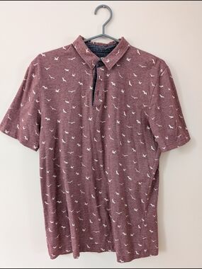 Le 31 - Men's Maroon Short-Sleeve Polo Shirt with Bird Print